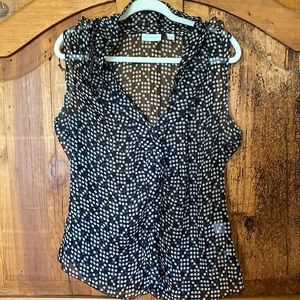 New York & Company Black & White Sleeveless Ruffle Top